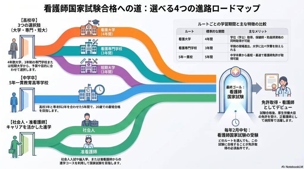 看護師への4つの進路ロードマップ